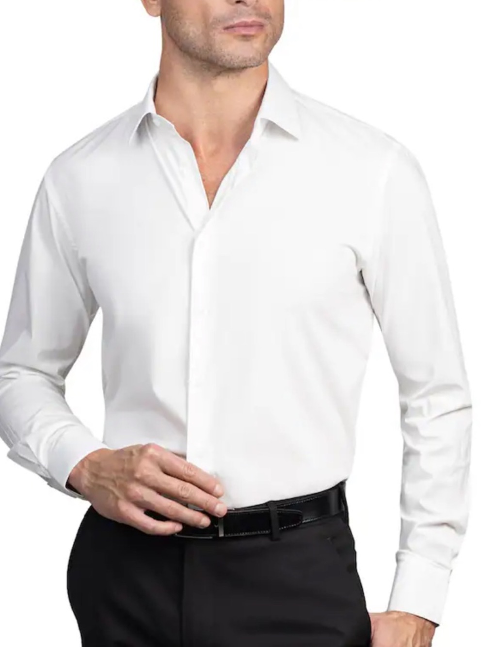Lucky Brand White Long-Sleeve Slim Fit No Wrinkle Dress Shirt